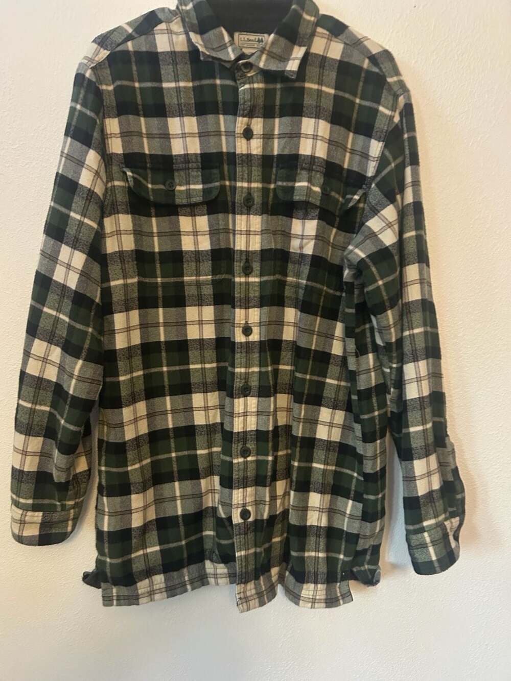 LL Bean Fleece-Lined Flannel Shirt Size M-Tall Green Plaid